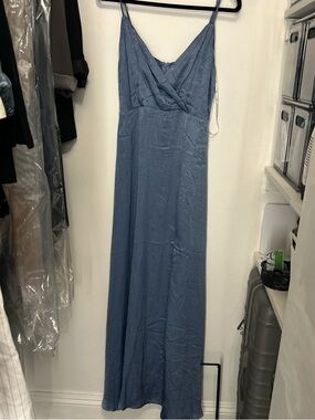 Lulu's Dusty Blue Maxi Slip Dress with Spaghetti Straps